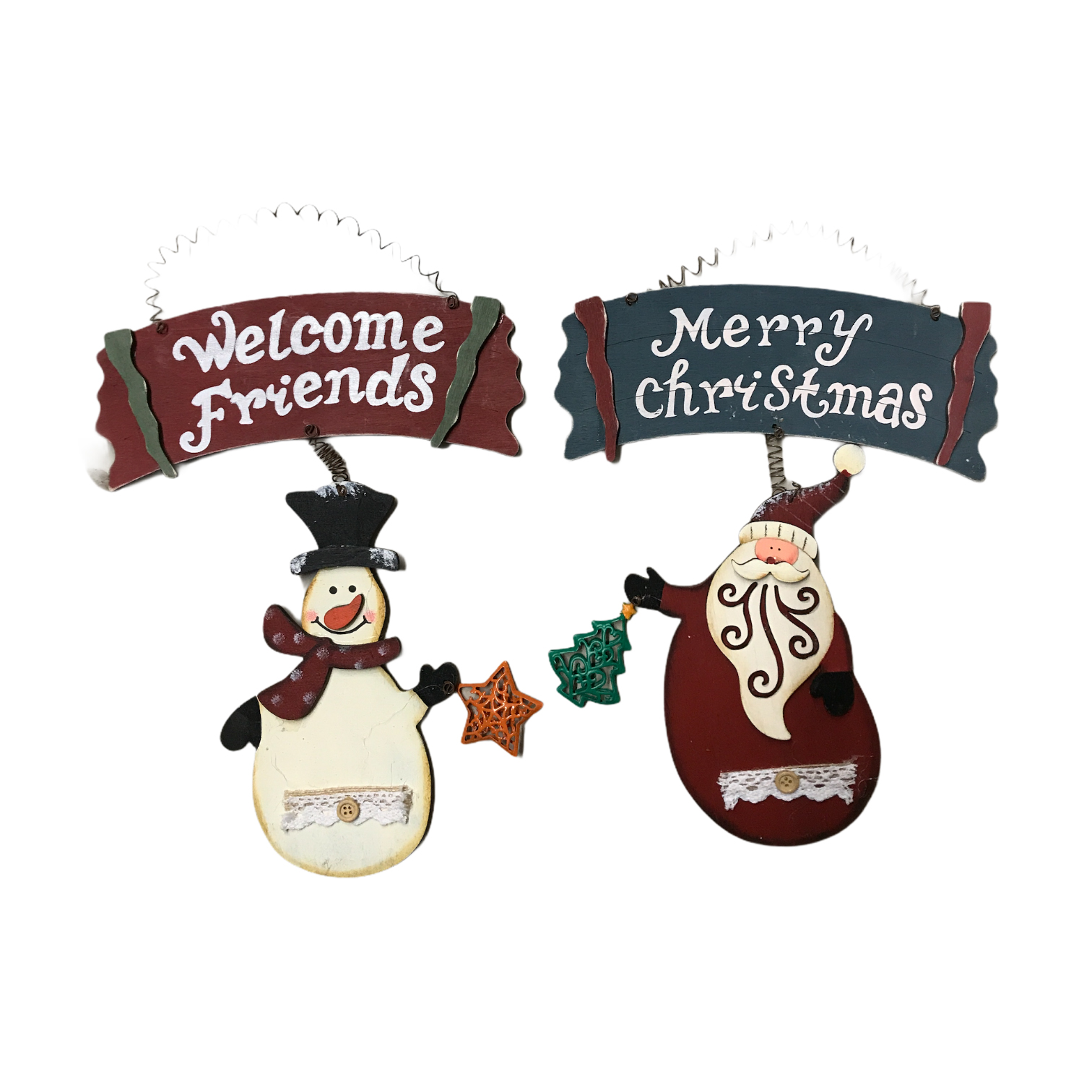 Χριστουγεννιάτικη Κρεμαστή Ταμπέλα Ξύλινη Μήνυμα Άη Βασίλης/ Χιονάνθρωπος 30x21cm